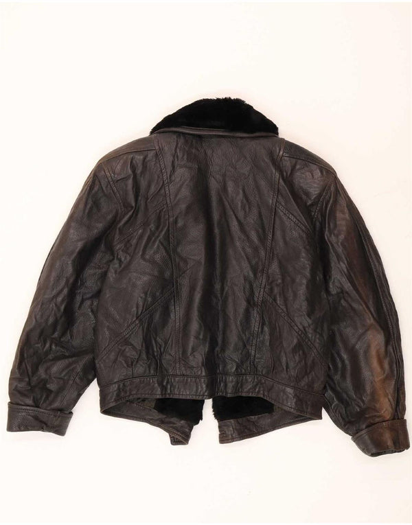 Vintage Womens Open Leather Jacket IT 42 Medium Black