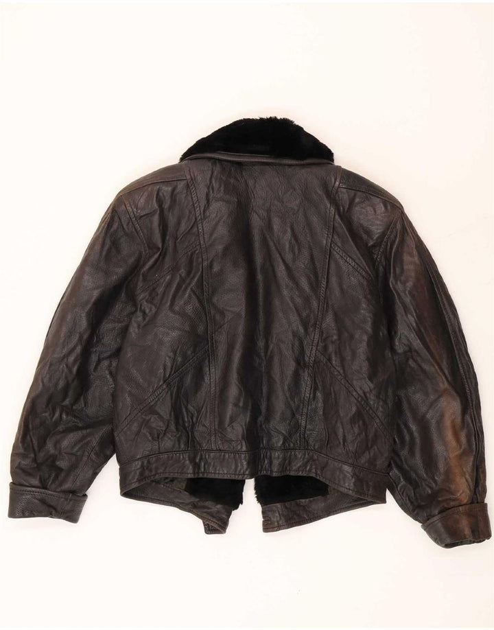 Vintage Womens Open Leather Jacket IT 42 Medium Black