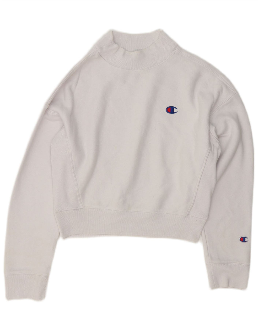 Champion Womens Crop Sweatshirt Jumper UK 14 Medium White Cotton