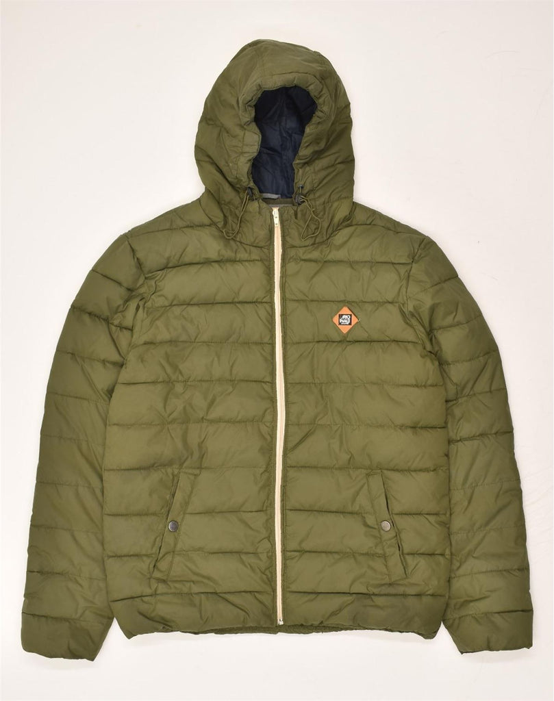 JACK & JONES Mens Hooded Padded Jacket UK 40 Large Khaki Nylon | Vintage Jack & Jones | Thrift | Second-Hand Jack & Jones | Used Clothing | Messina Hembry 