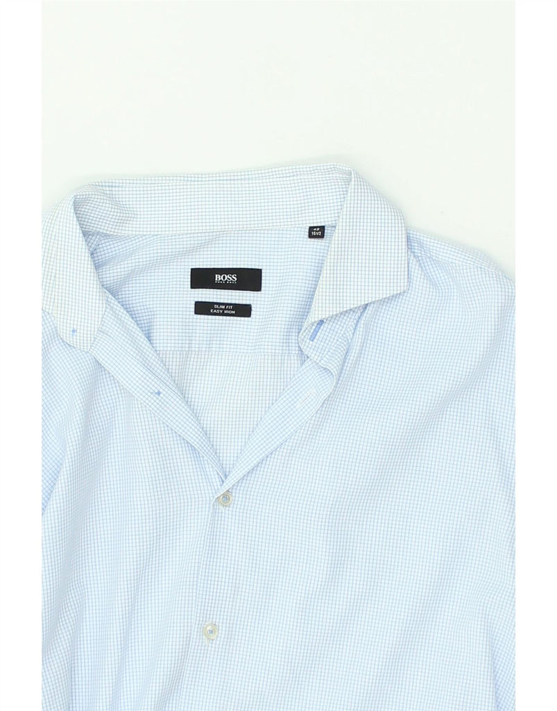 HUGO BOSS Mens Slim Fit Shirt Size 16 1/2 42 Large Blue Check | Vintage Hugo Boss | Thrift | Second-Hand Hugo Boss | Used Clothing | Messina Hembry 