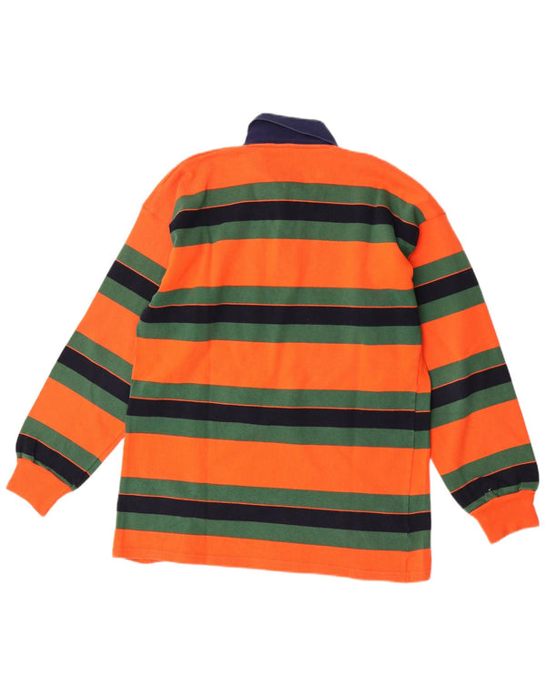 Vintage Mens Long Sleeve Rugby Polo Shirt Small Orange Striped