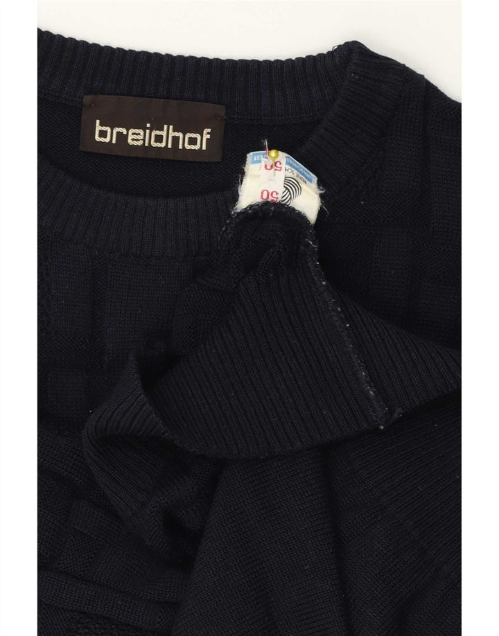 Breidhof Mens Crew Neck Jumper Sweater IT 50 Medium Navy Blue New Wool