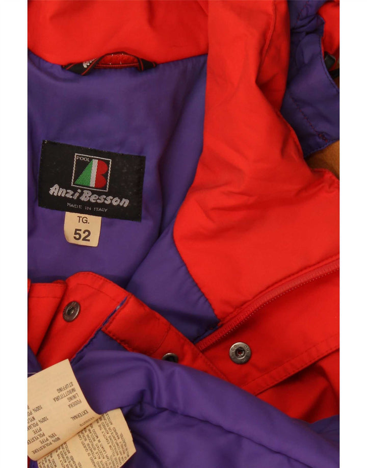 Anzi Besson Mens Hooded Ski Jacket IT 52 Large Red Colourblock Polyester