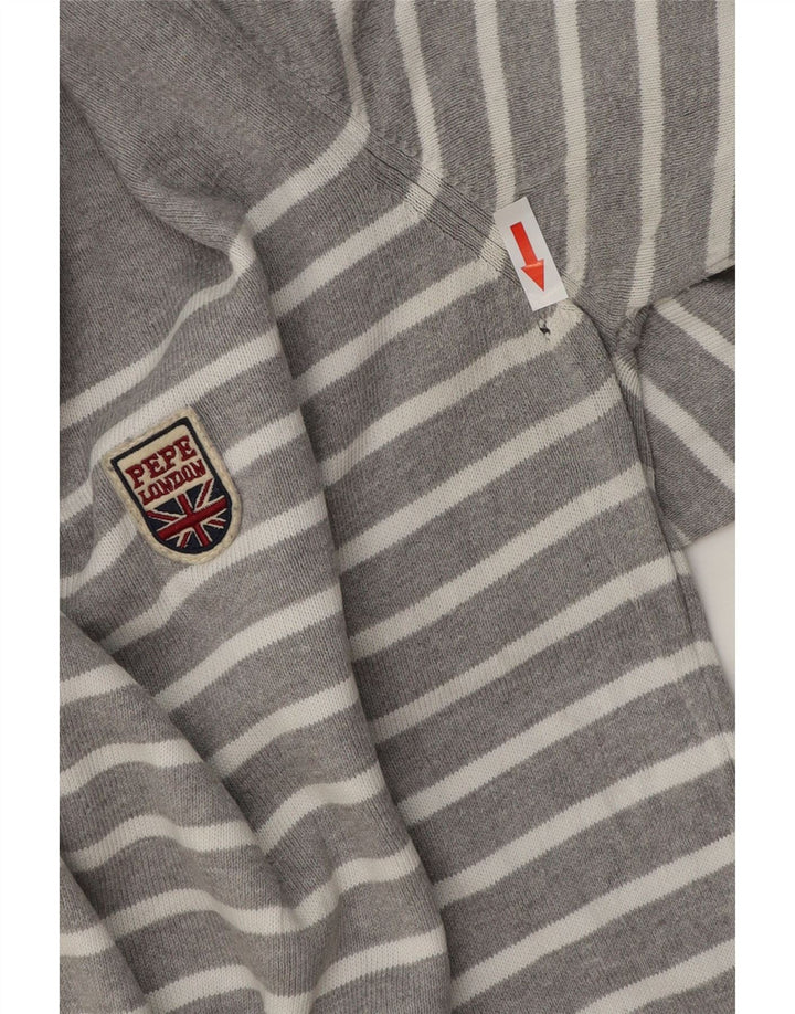 PEPE Jeans Mens Crew Neck Jumper Sweater Small Grey Striped