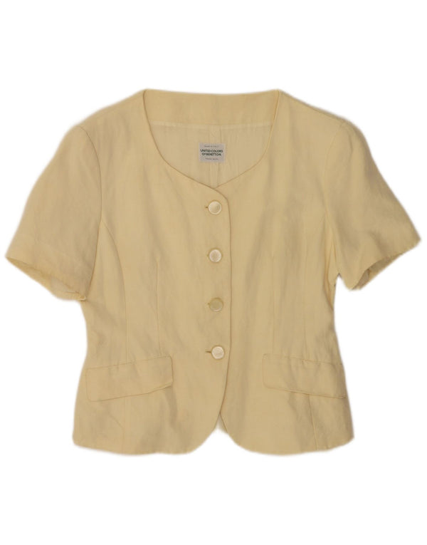 Benetton Womens 4 Button Short Sleeve Blazer Jacket IT 42 Medium Beige