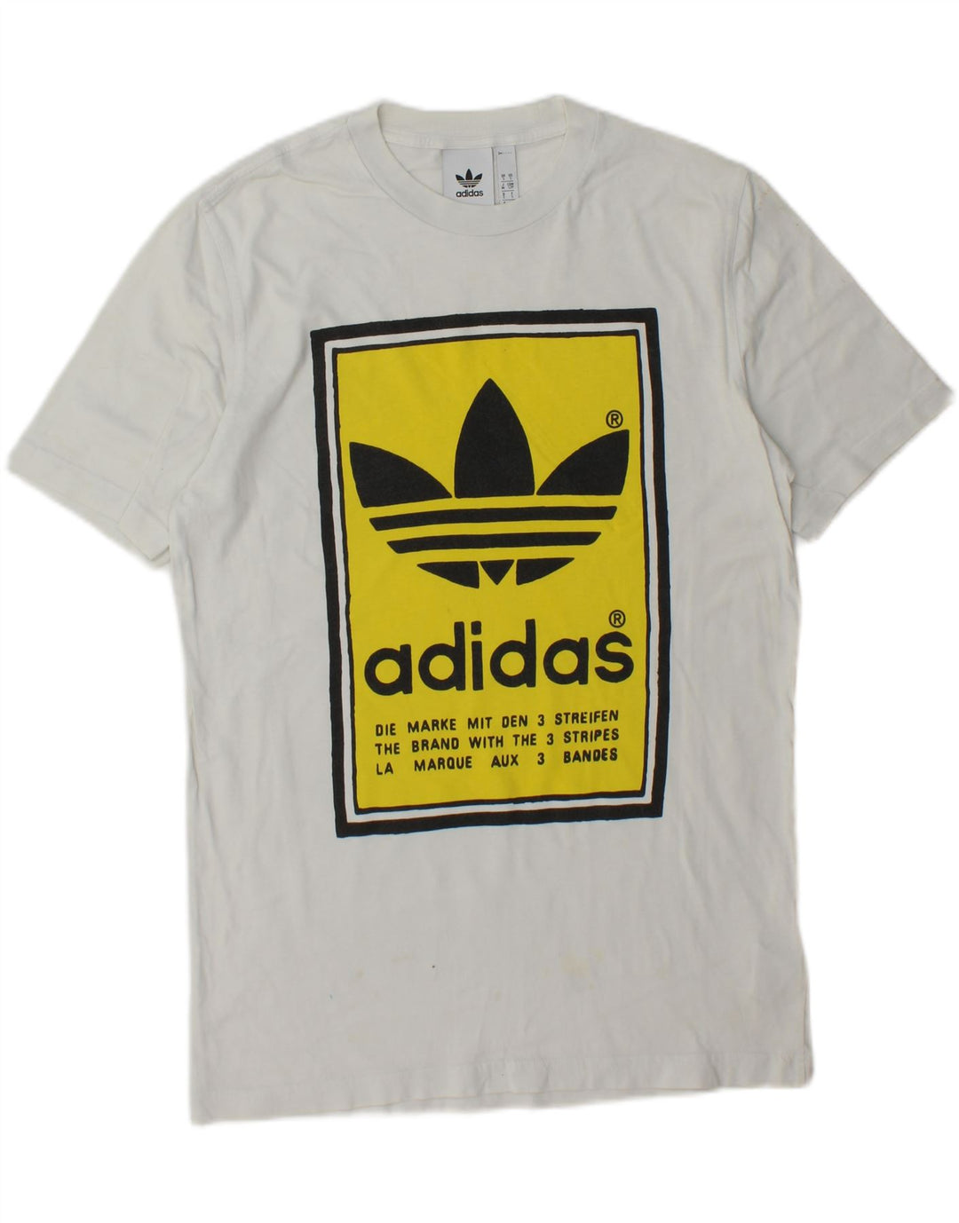 ADIDAS Mens Graphic T-Shirt Top Small White Cotton Vintage Adidas and Second-Hand Adidas from Messina Hembry 