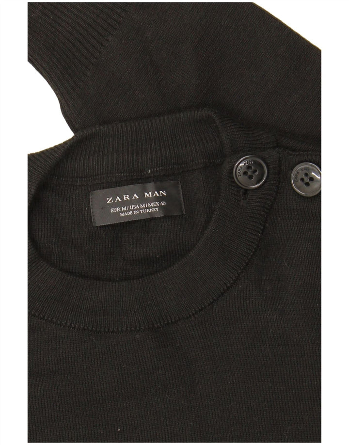 Zara Mens Crew Neck Jumper Sweater Medium Black