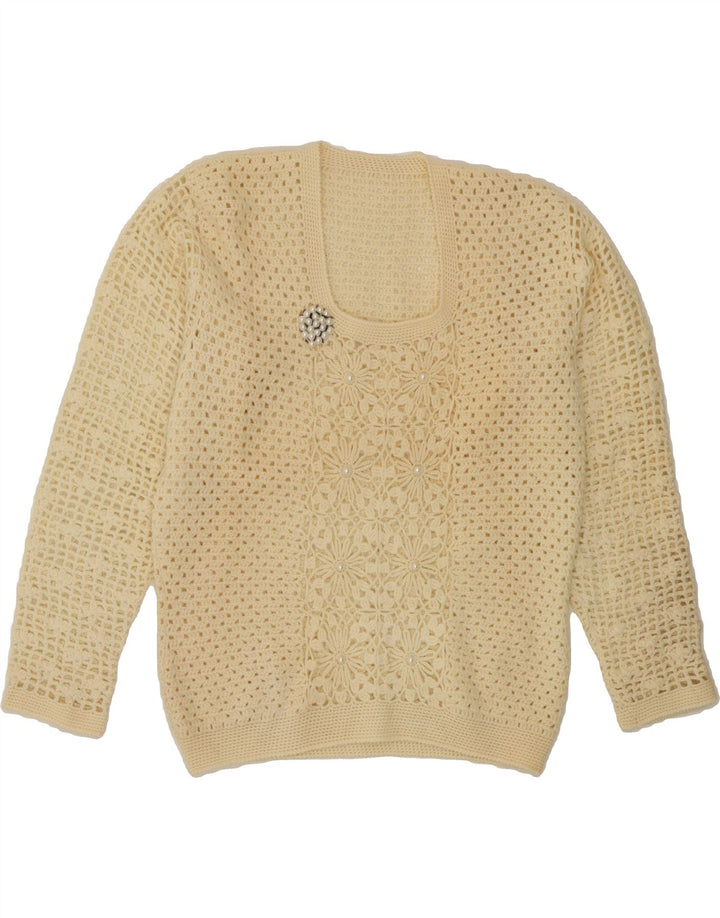 VINTAGE Womens Boat Neck Jumper Sweater UK 14 Medium Beige Vintage Vintage and Second-Hand Vintage from Messina Hembry 