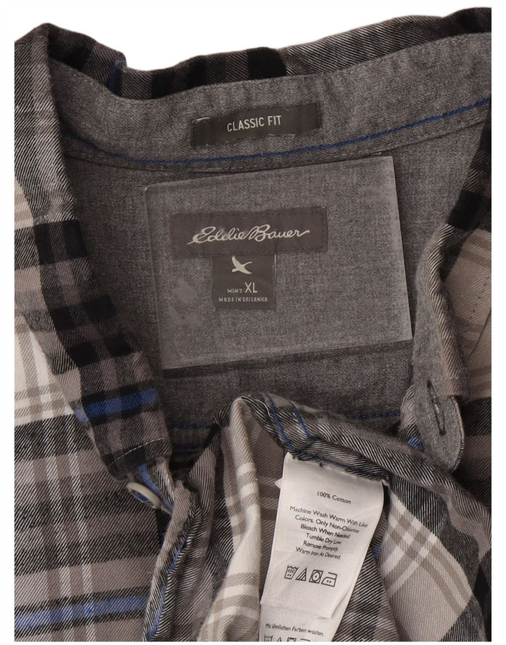 EDDIE BAUER Mens Classic Fit Flannel Shirt XL Grey Check Cotton