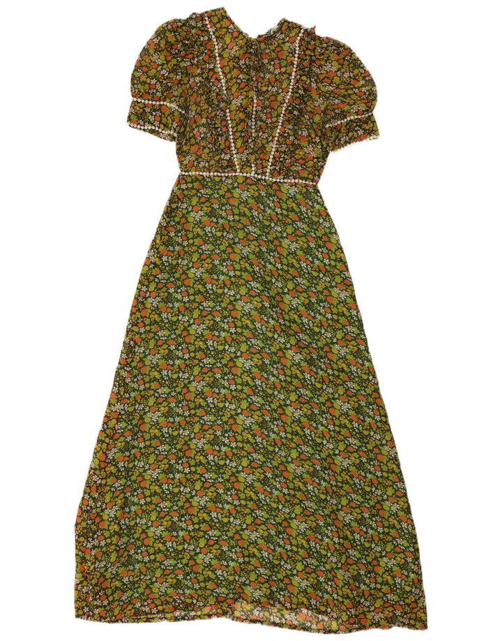 RADLEY Womens Ruffle Front Maxi Dress UK 12 Medium Green Floral
