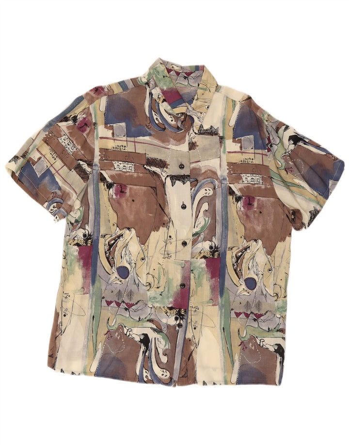 Vintage Womens Abstract Pattern Short Sleeve Shirt Large Multicoloured