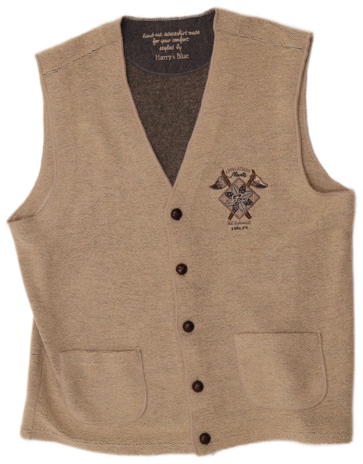 Vintage Mens Waistcoat 2XL Beige Wool