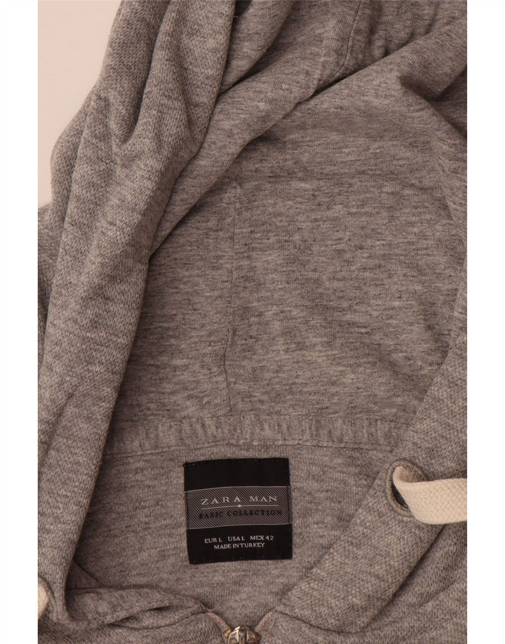 Zara Mens Zip Hoodie Sweater Large Grey Flecked