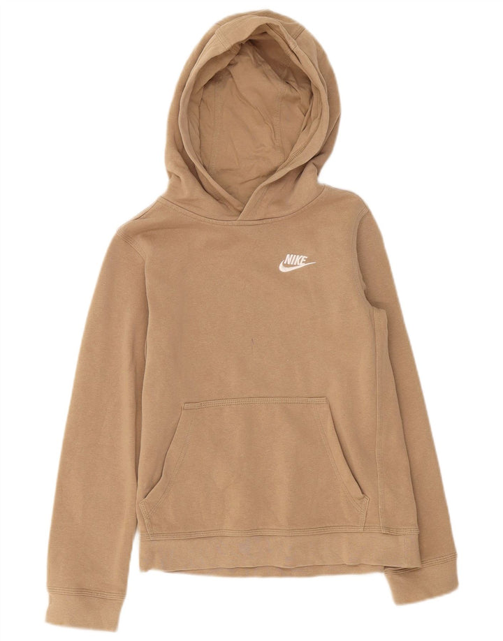 Nike Boys Hoodie Jumper 10-11 Years Medium Beige Cotton