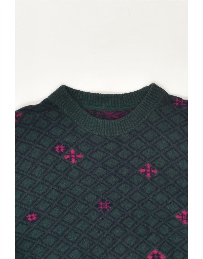 VINTAGE Womens Crew Neck Jumper Sweater UK 14 Medium Green Geometric Vintage Vintage and Second-Hand Vintage from Messina Hembry 