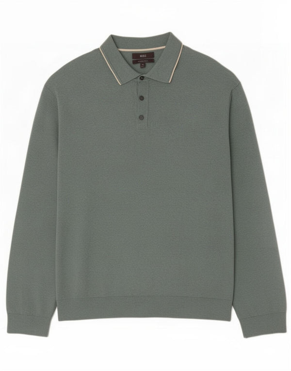 Marks & Spencer Mens Polo Neck Jumper Sweater 2XL Green Cotton