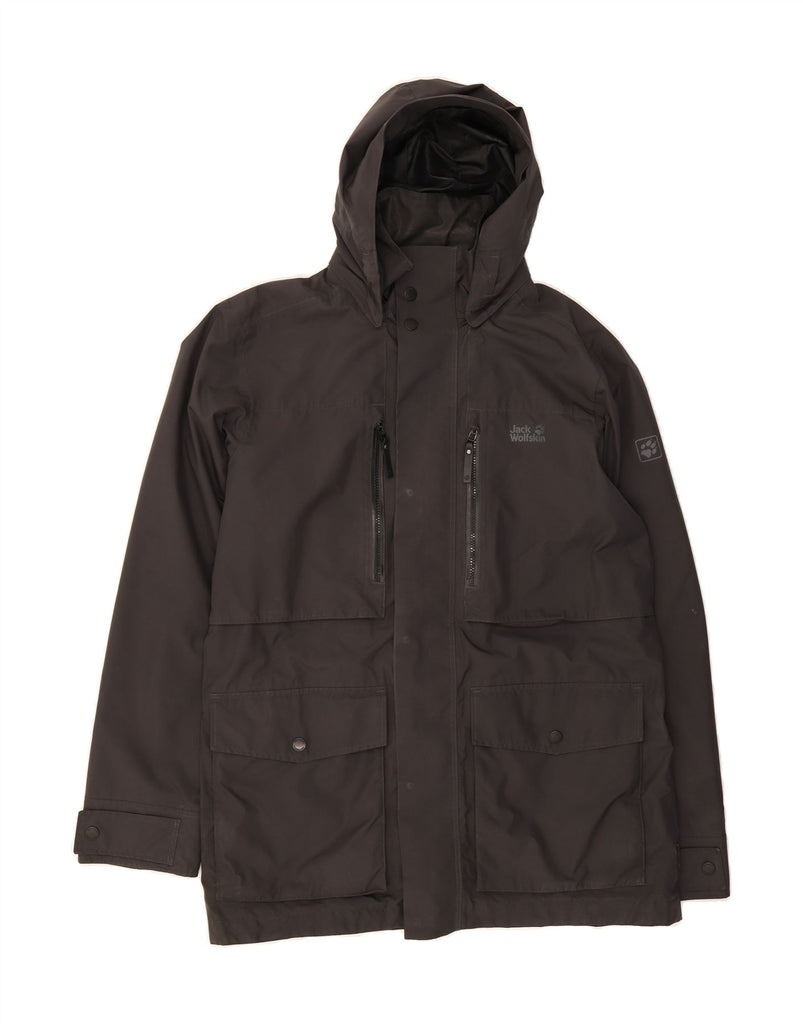 JACK WOLFSKIN Mens Hooded Windbreaker Jacket UK 48 2XL Black Polyester Vintage Jack Wolfskin and Second-Hand Jack Wolfskin from Messina Hembry 