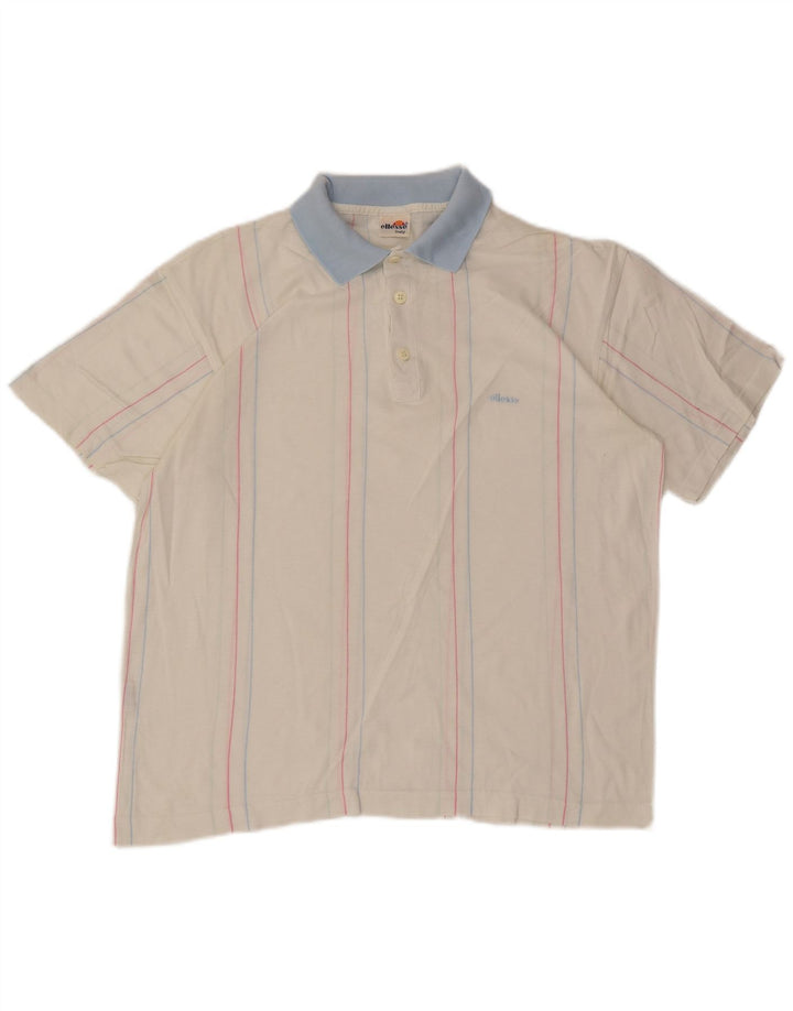 Ellesse Mens Polo Shirt Medium White Striped Cotton