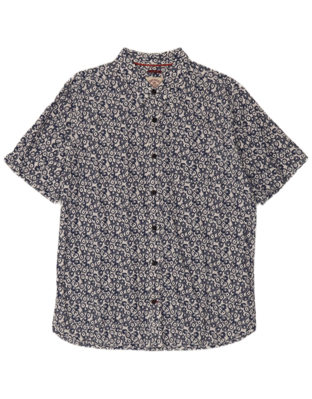 Fat Face Mens Short Sleeve Shirt Large Blue Geometric Cotton