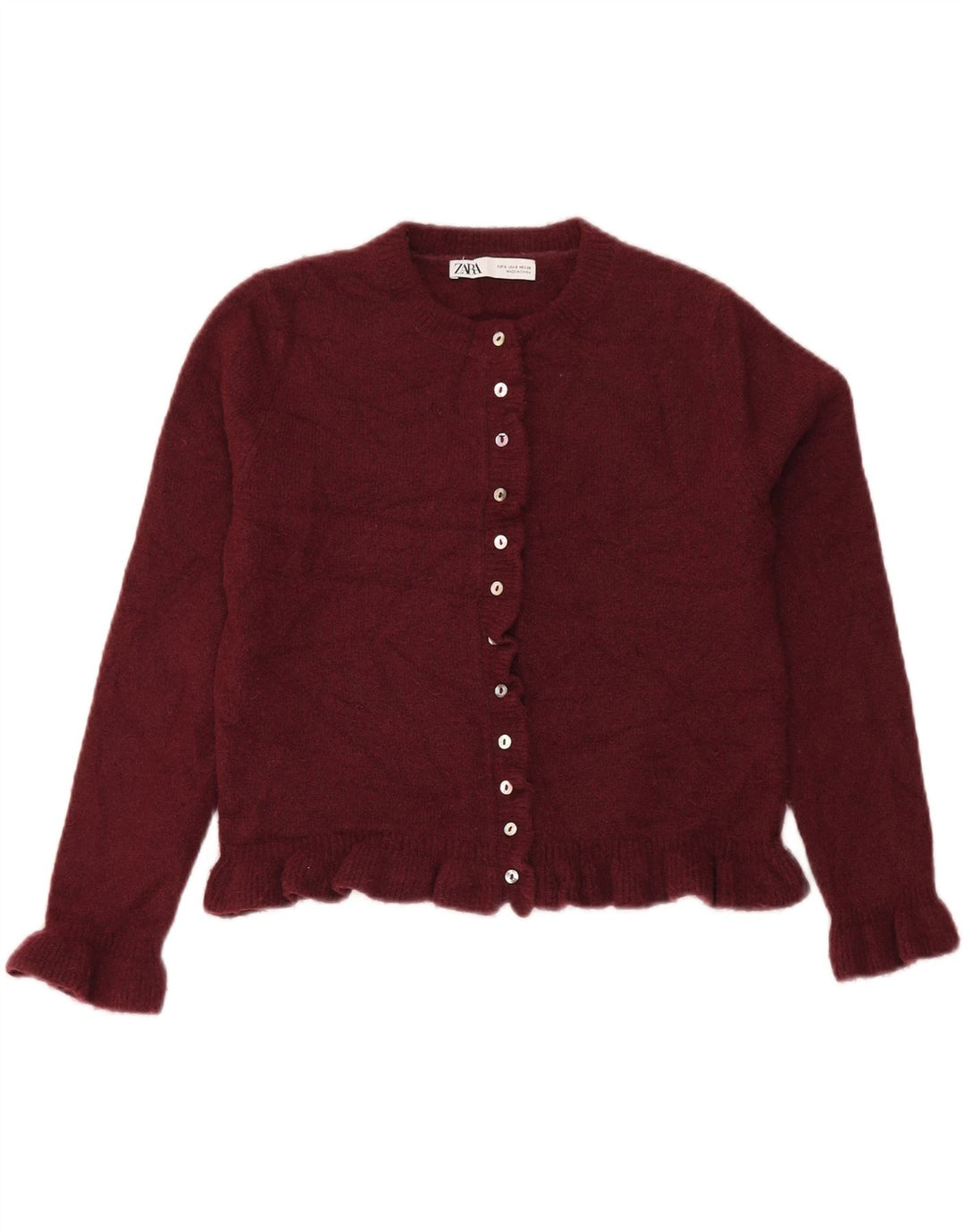 Zara Womens Crop Oversized Cardigan Sweater UK 10 Small Maroon Polyester