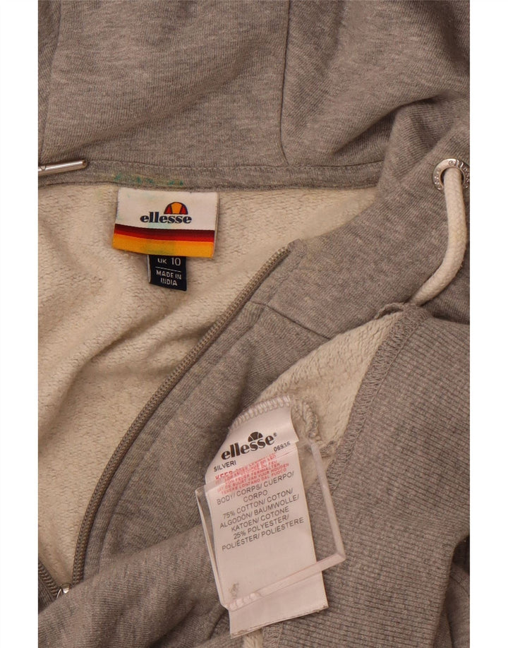 ELLESSE Womens Graphic Zip Hoodie Sweater UK 10 Small Grey Cotton