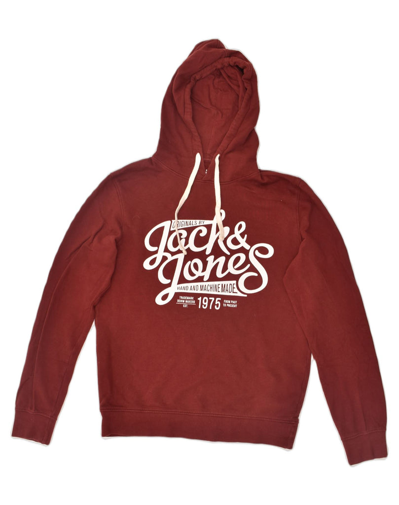 JACK & JONES Mens Graphic Hoodie Jumper Medium Maroon Cotton | Vintage Jack & Jones | Thrift | Second-Hand Jack & Jones | Used Clothing | Messina Hembry 