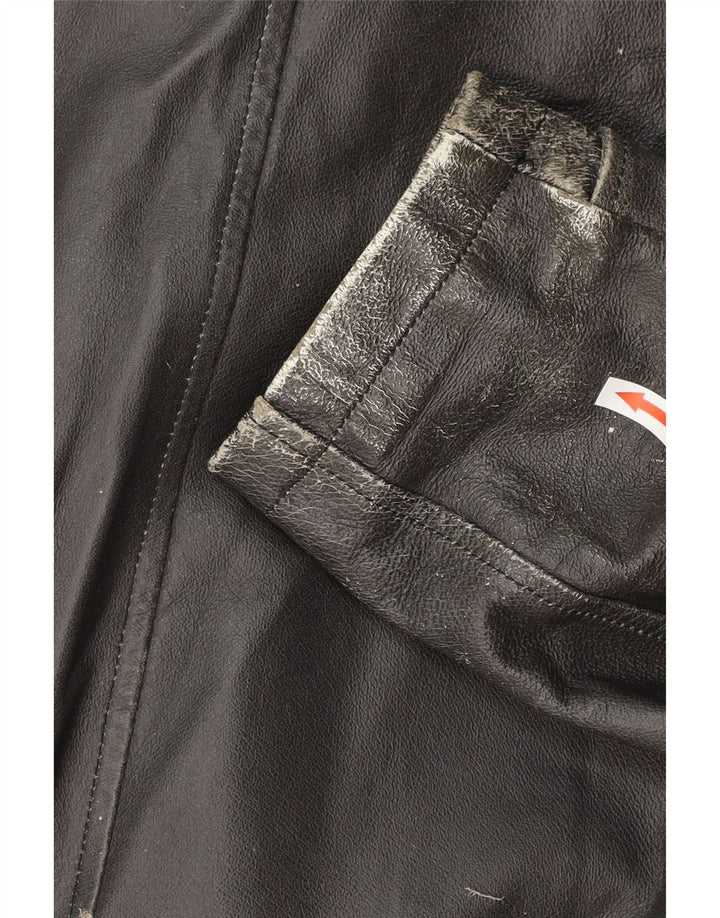 Vintage Mens Military Leather Jacket IT 54 2XL Black Leather