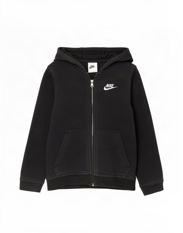 Nike Girls Zip Hoodie Sweater 8-9 Years Small Black Cotton