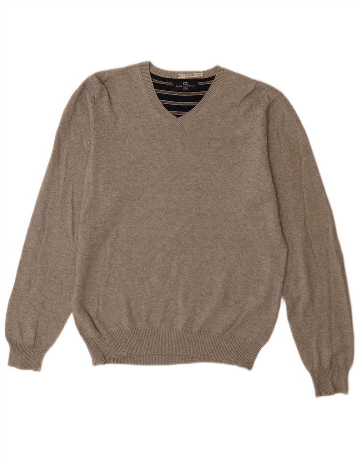 Marks & Spencer Mens Blue Harbour V-Neck Jumper Sweater Small Grey Flecked