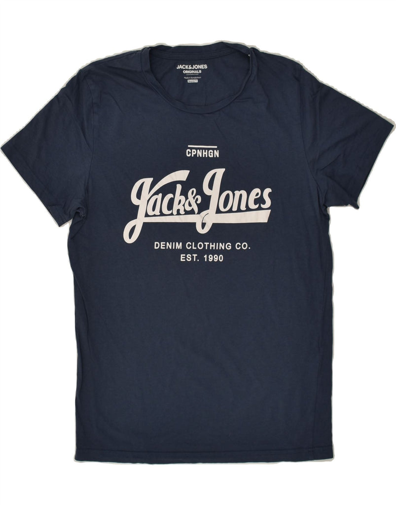 JACK & JONES Mens Regular Fit Graphic T-Shirt Top Small Navy Blue Cotton | Vintage Jack & Jones | Thrift | Second-Hand Jack & Jones | Used Clothing | Messina Hembry 