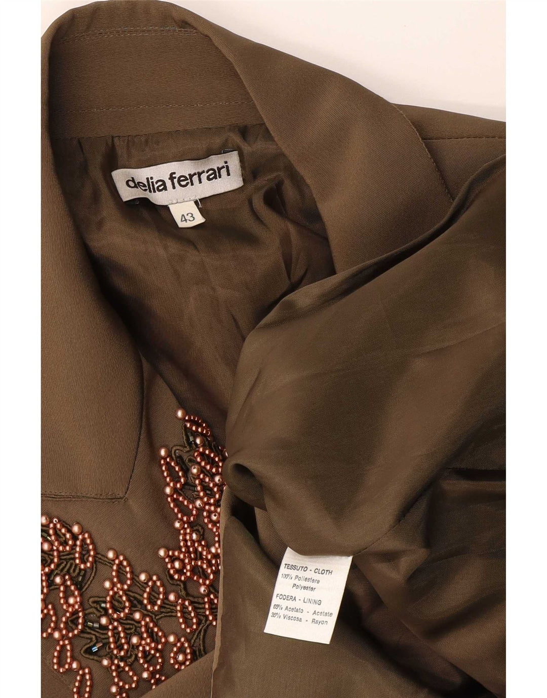 Delia Ferrari Womens 2 Button Blazer Jacket IT 43 Medium Khaki Polyester