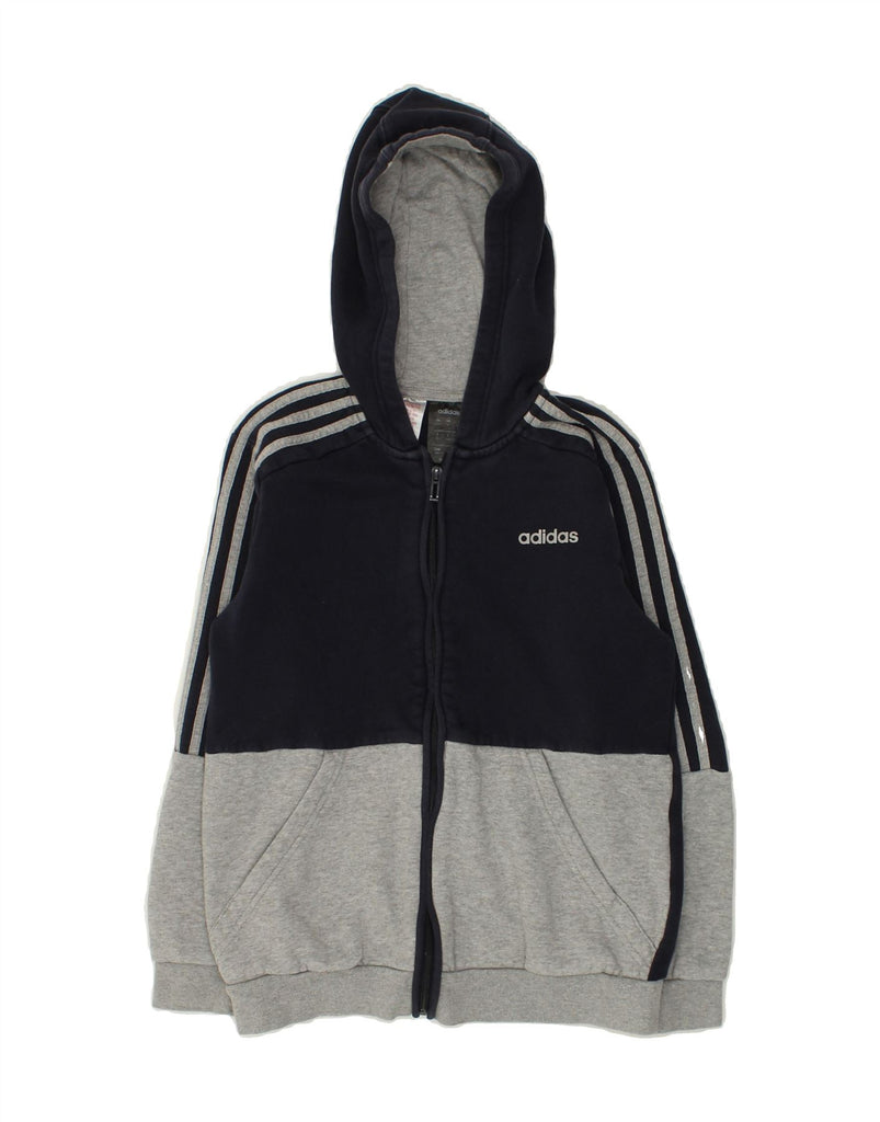 ADIDAS Boys Zip Hoodie Sweater 11-12 Years Navy Blue Colourblock Cotton | Vintage Adidas | Thrift | Second-Hand Adidas | Used Clothing | Messina Hembry 