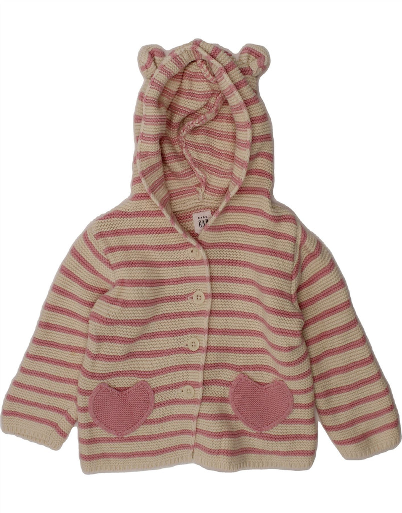 GAP Baby Girls Hooded Cardigan Sweater 12-18 Months Pink Striped Vintage Gap and Second-Hand Gap from Messina Hembry 