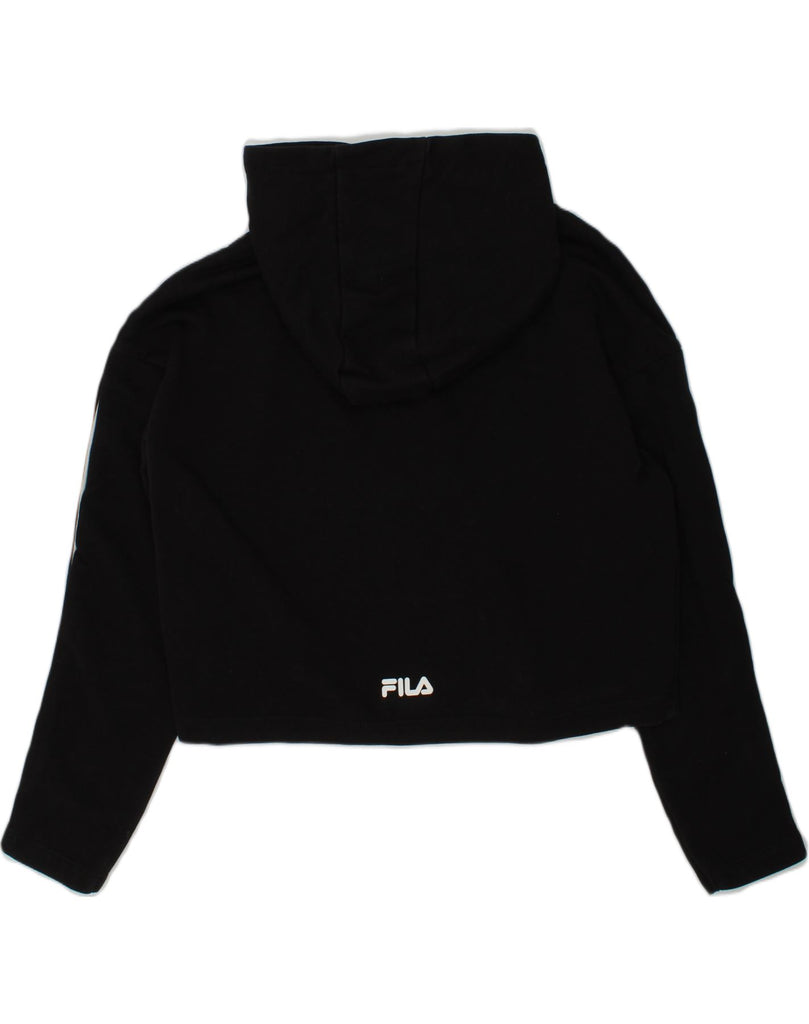 FILA Girls Crop Graphic Hoodie Jumper 9-10 Years Black Cotton | Vintage Fila | Thrift | Second-Hand Fila | Used Clothing | Messina Hembry 