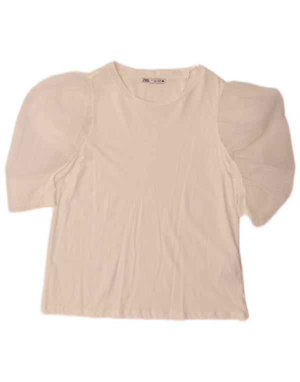 Zara Womens Blouse Top UK 10 Small White Cotton