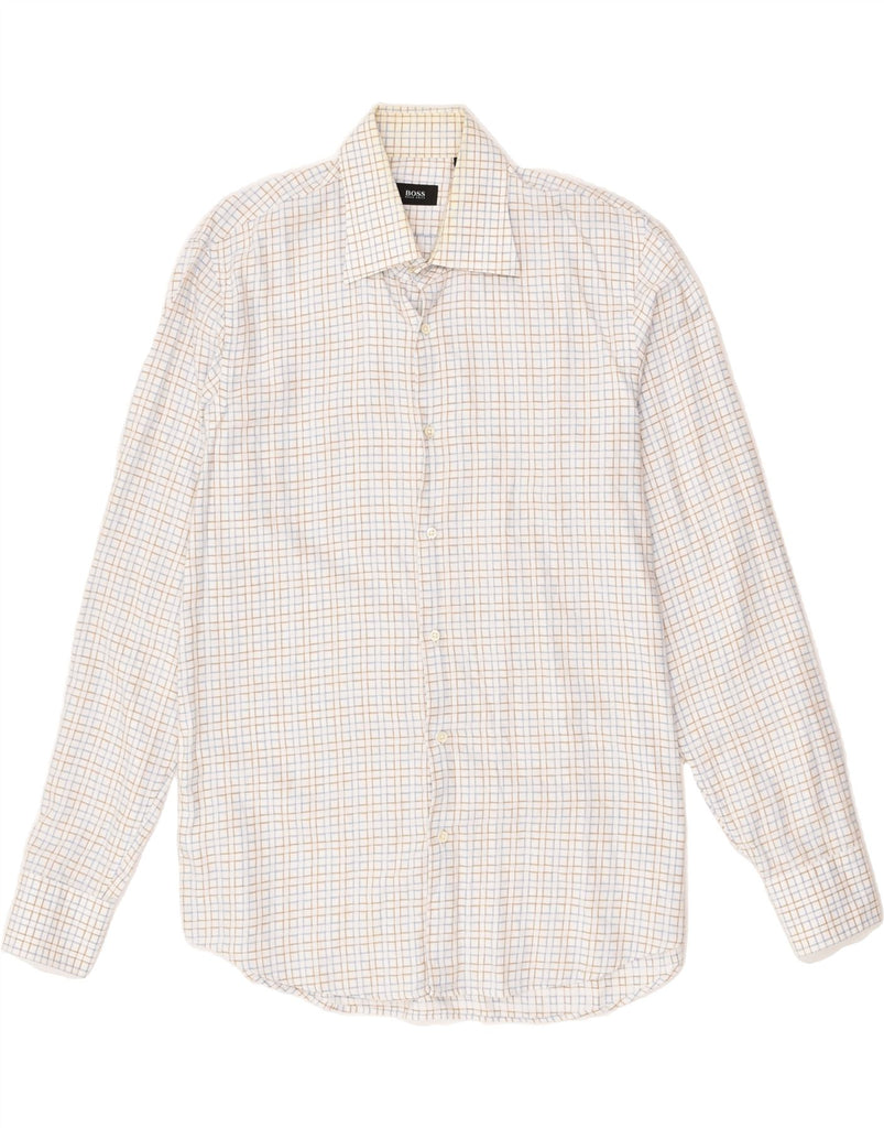 HUGO BOSS Mens Shirt Size 16 1/2 42 Large White Check Cotton | Vintage Hugo Boss | Thrift | Second-Hand Hugo Boss | Used Clothing | Messina Hembry 