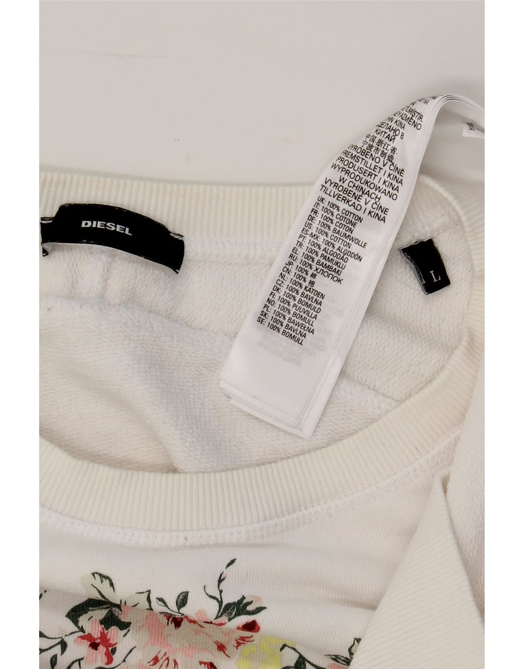 DIESEL Womens Graphic Sweatshirt Jumper UK 14 Large White Cotton Vintage Diesel and Second-Hand Diesel from Messina Hembry 