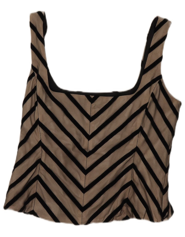 Coast Womens Sleeveless Crop Top UK 12 Medium Beige Chevron Polyester