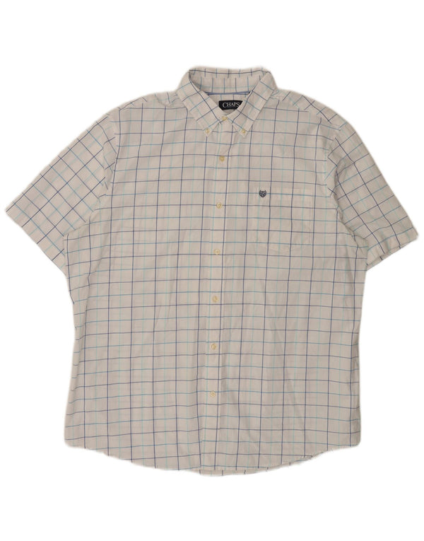 CHAPS Mens Short Sleeve Shirt 2XL White Check Cotton