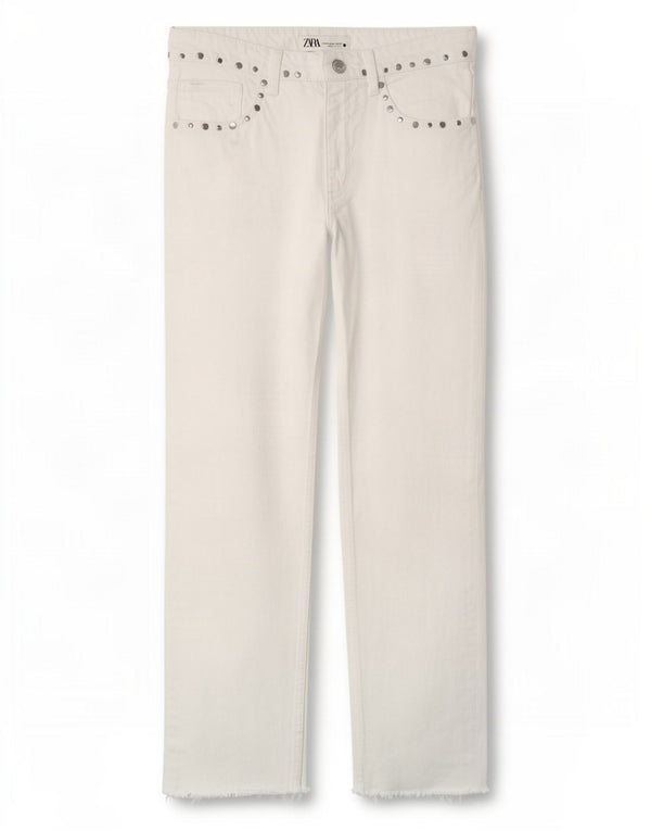 Zara Womens Crop Straight Jeans EU 36 XS W26 L25 White