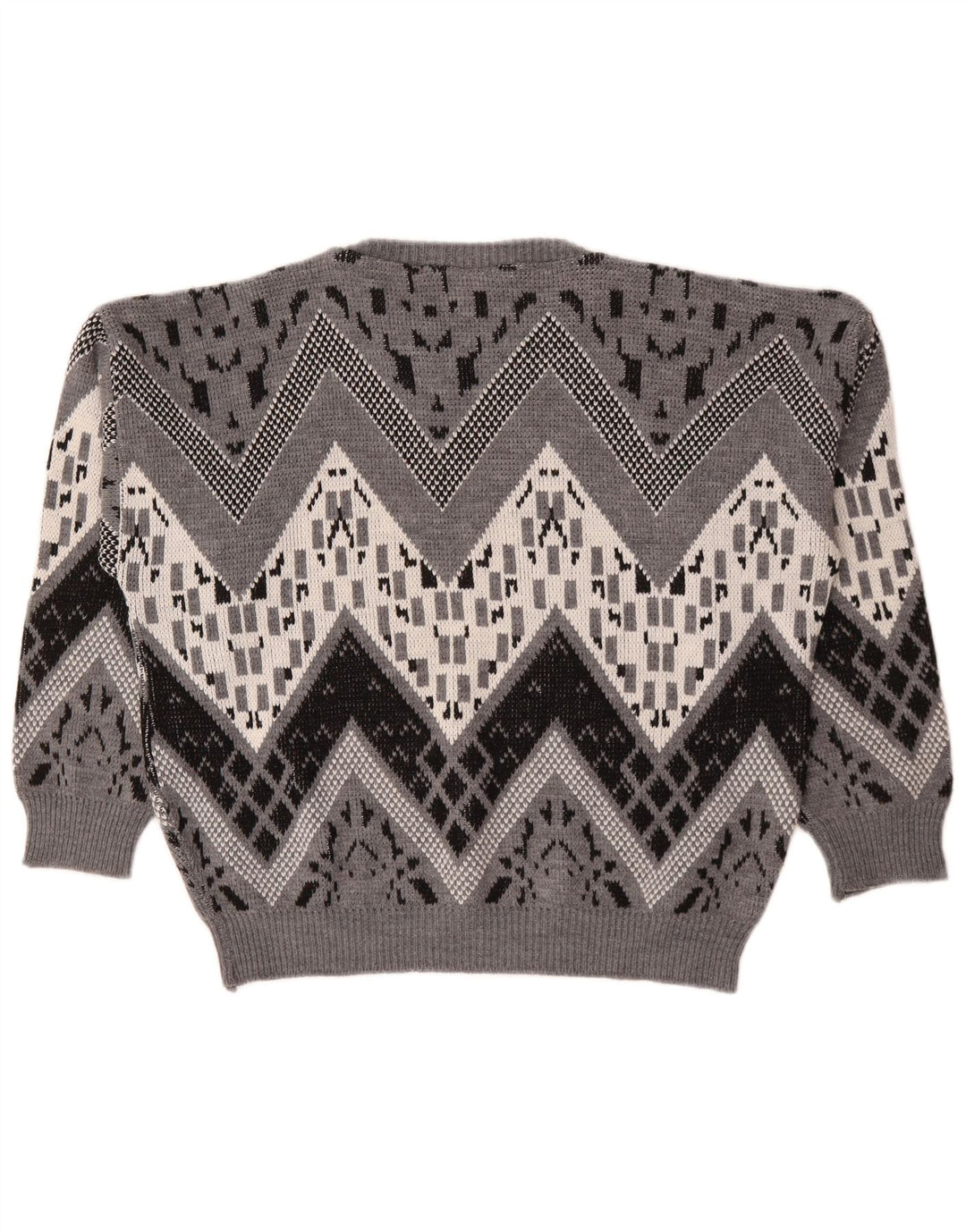 Vintage Mens Boat Neck Jumper Sweater Large Grey Chevron Acrylic