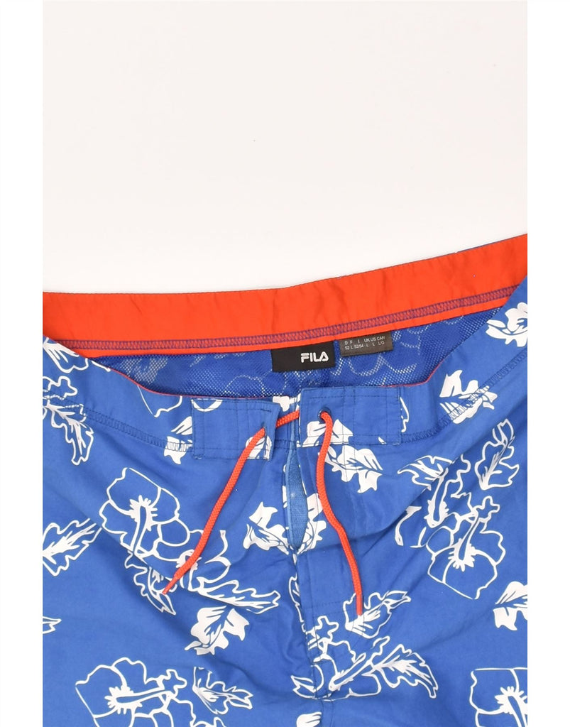 FILA Mens Swimming Shorts Large Blue Floral Polyester | Vintage Fila | Thrift | Second-Hand Fila | Used Clothing | Messina Hembry 