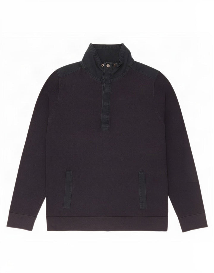Gap Mens Button Neck Sweatshirt Jumper Large Navy Blue Cotton