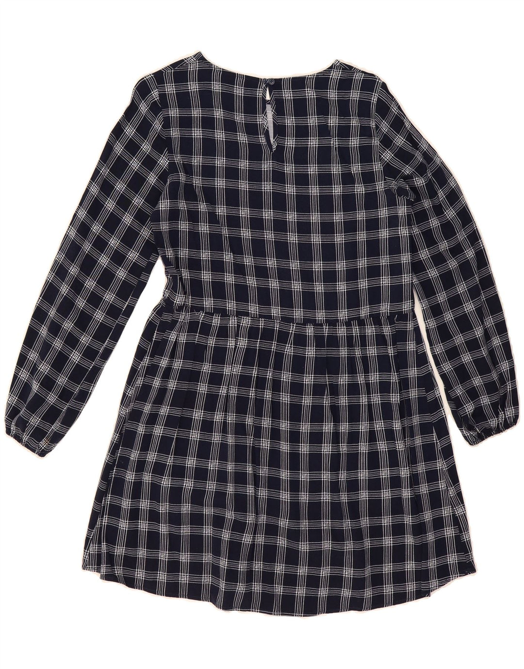 VINTAGE Womens Long Sleeve A-Line Dress UK 12 Medium Navy Blue Check Vintage Vintage and Second-Hand Vintage from Messina Hembry 