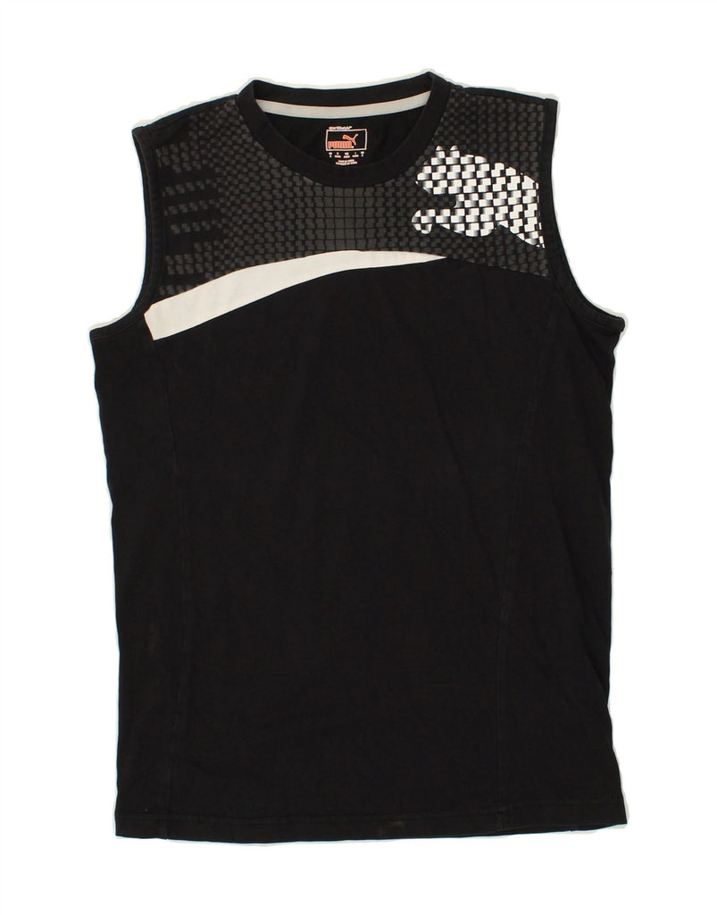 PUMA Mens Graphic Vest Top Small Black Colourblock Cotton | Vintage Puma | Thrift | Second-Hand Puma | Used Clothing | Messina Hembry 