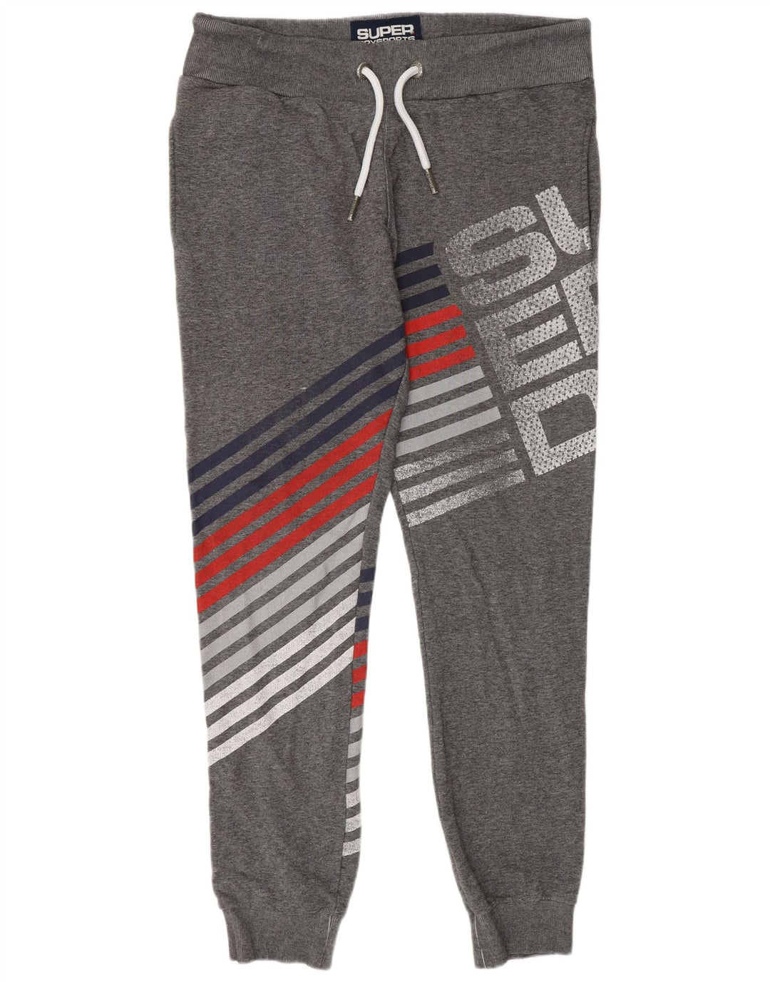 SUPERDRY Mens Graphic Tracksuit Trousers Joggers Large Grey Striped Cotton