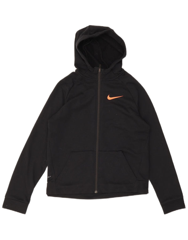 Nike Boys Dri Fit Zip Hoodie Sweater 13-14 Years XL Black Polyester