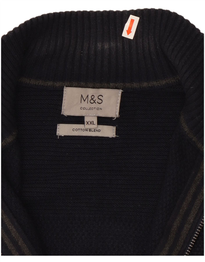 Marks & Spencer Mens Cardigan Sweater 2XL Navy Blue Cotton