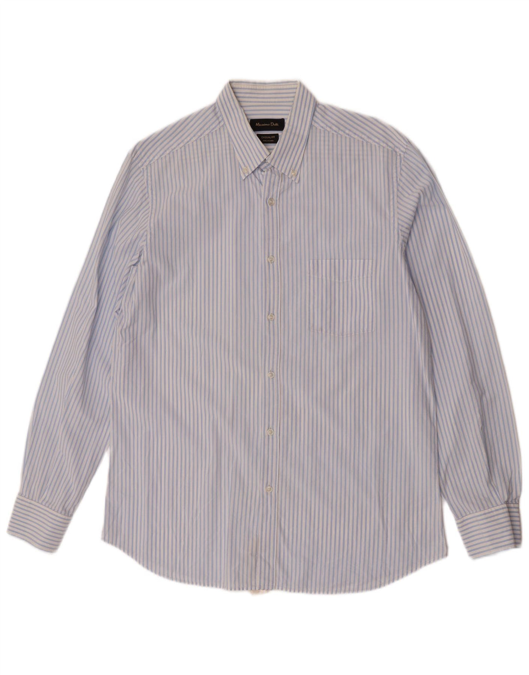 Massimo Dutti Mens Casual Fit Shirt Large Blue Striped Cotton